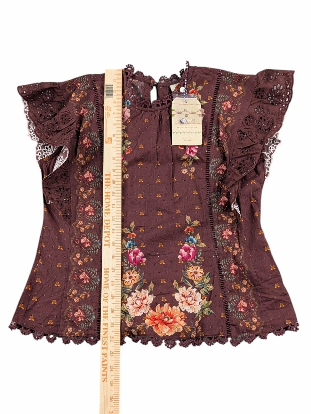 NWT Farm Rio x Anthropologie Flutter Sleeve High Neck Floral Blouse Small - Picture 8 of 10